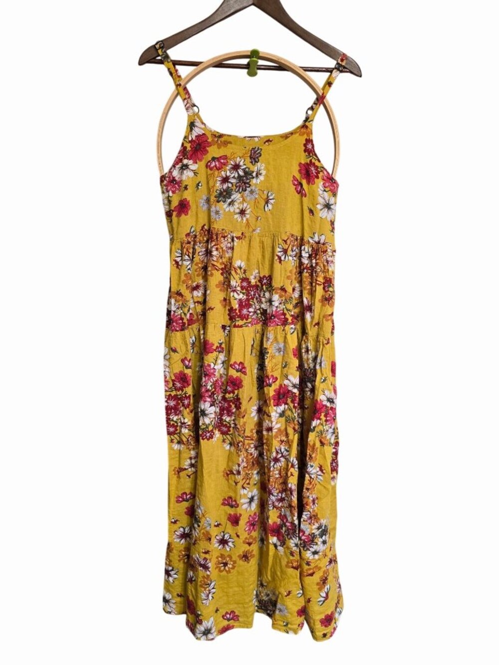 Yellow Floral 100% Cotton Spaghetti Strap Sundress Small Boho Cottage Core